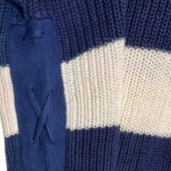 Talbots 100% Cotton Striped Sweater, Side Tie Detail - Navy/Ivory - M - Picture 7 of 8